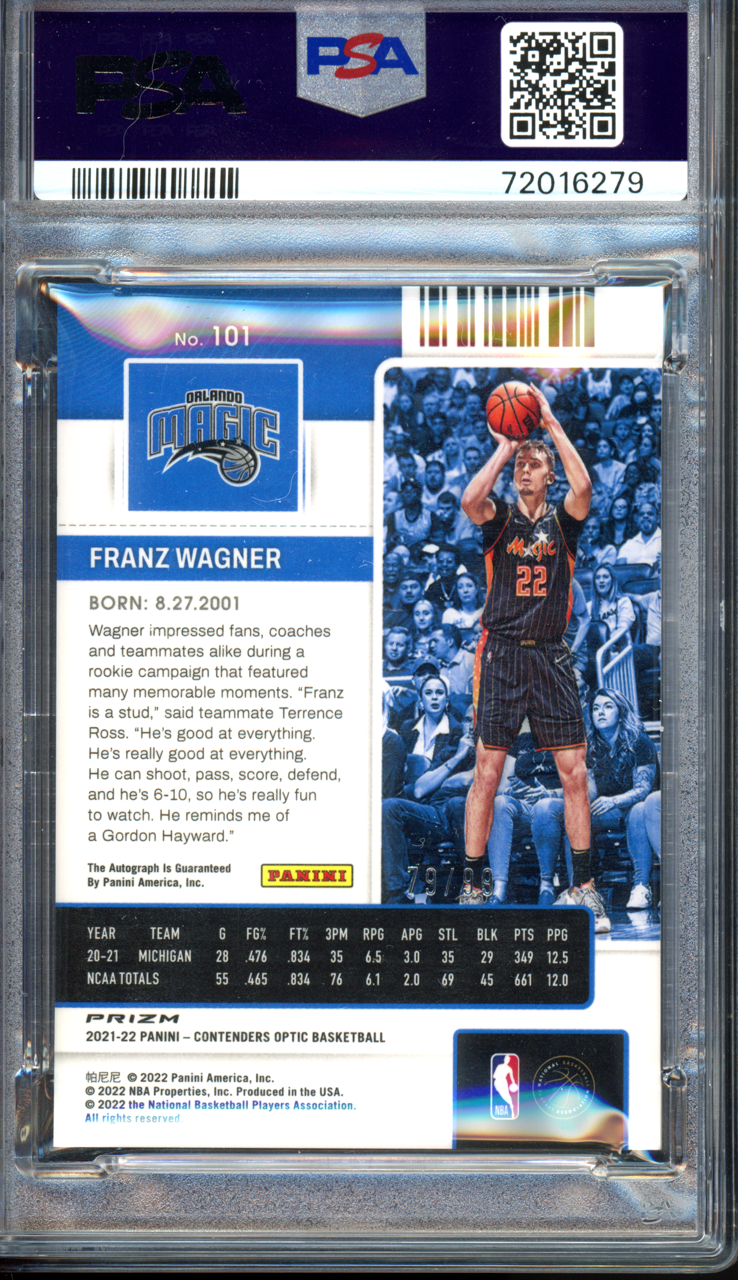 Franz Wagner Autogramm Red Rookie PSA 10 - Limitiert auf 99 I 2021-22 Panini Contenders Optic