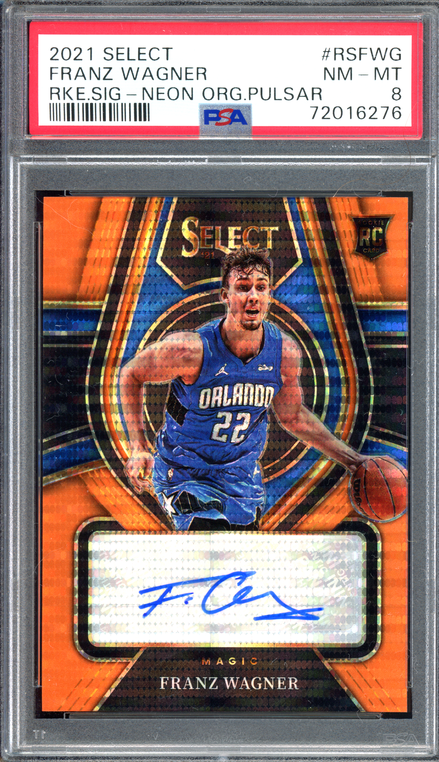 Franz Wagner Autogramm Neon Orange Pulsar Rookie PSA 8 - Limitiert auf 30 I 2021-22 Panini Select