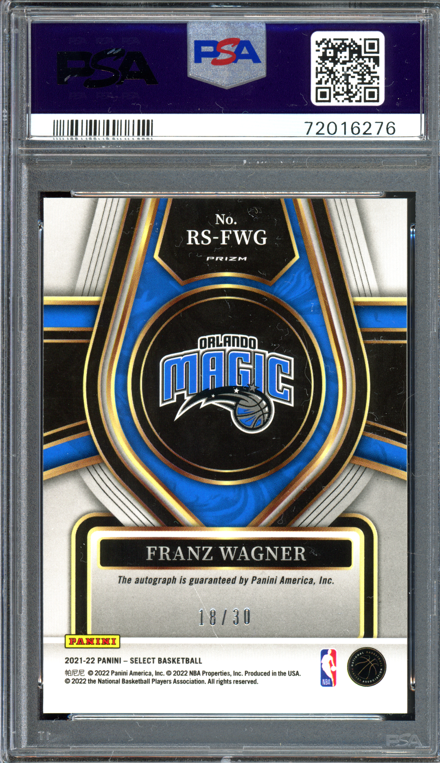 Franz Wagner Autogramm Neon Orange Pulsar Rookie PSA 8 - Limitiert auf 30 I 2021-22 Panini Select