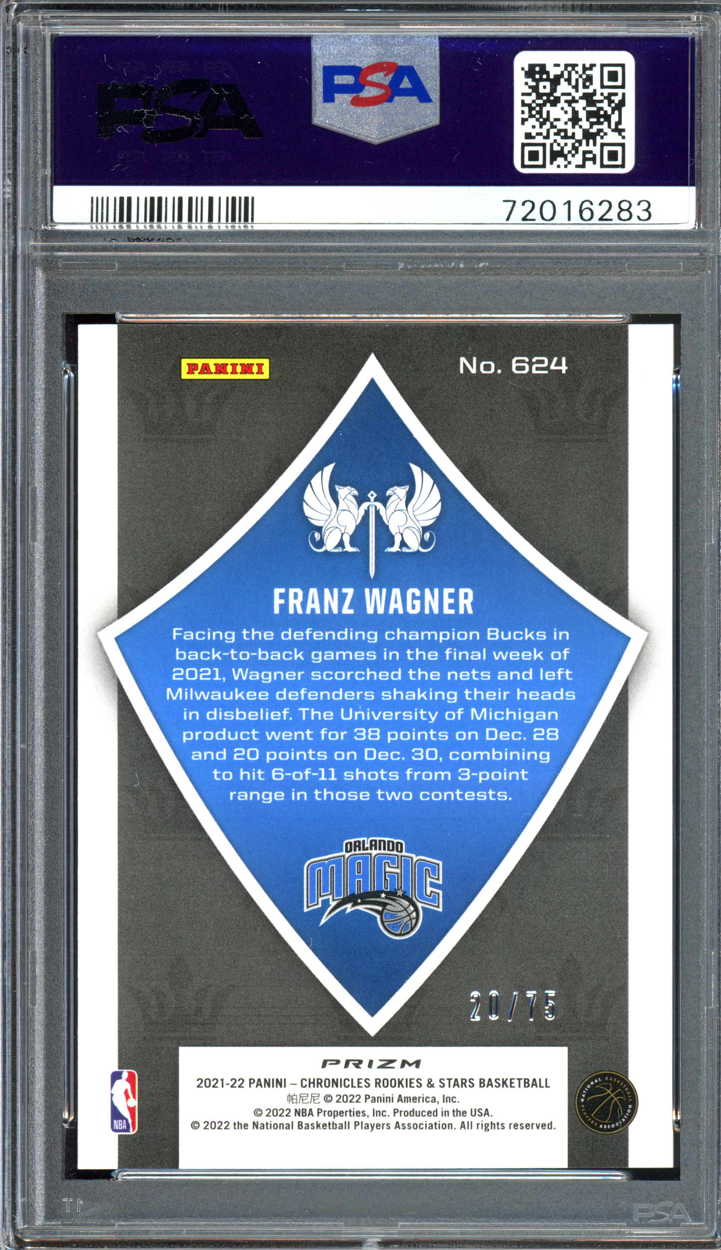 Franz Wagner 75th Anniversary Crusade Rookie - Limitiert auf 75 I 2021-22 Panini Chronicles