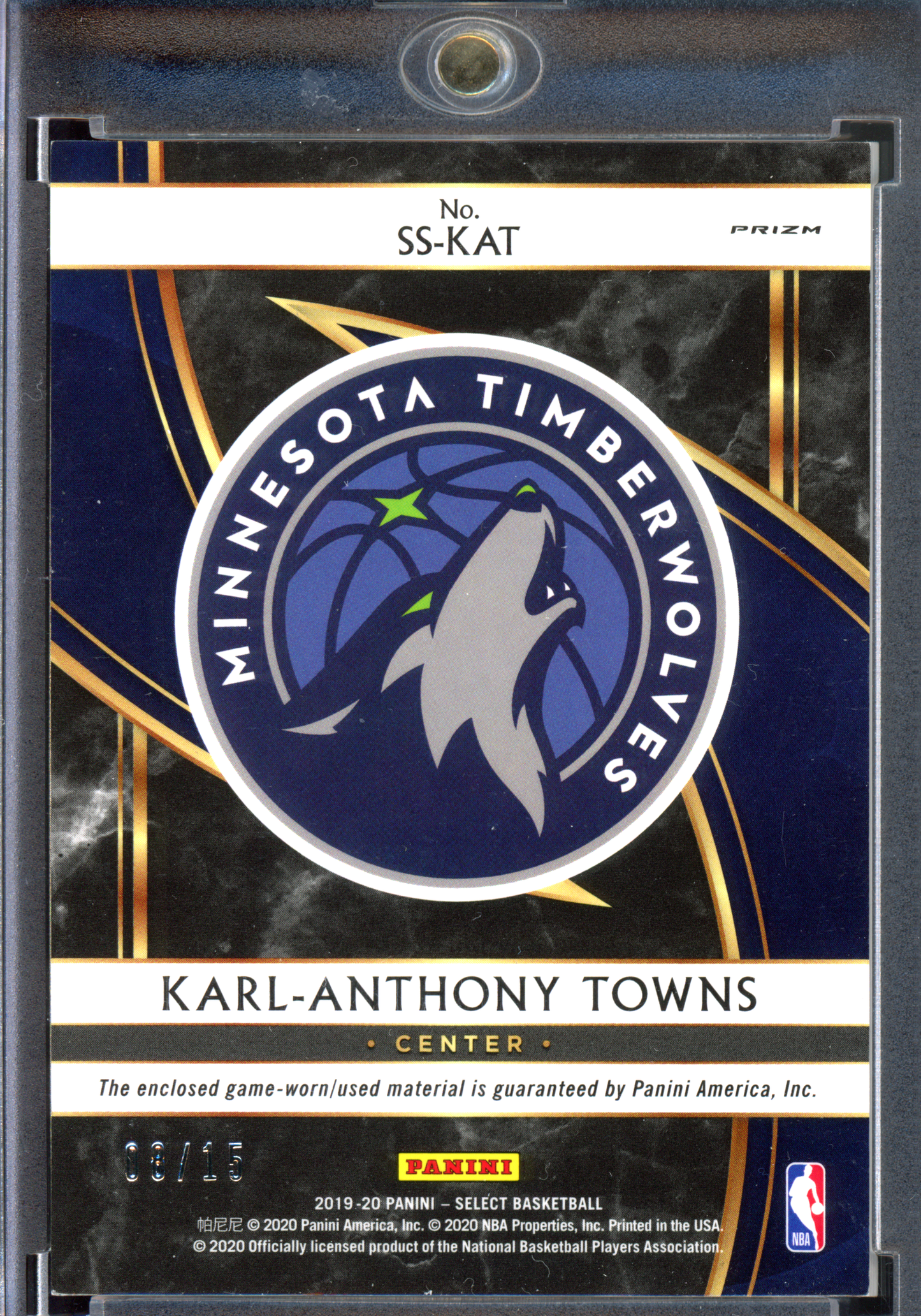 Karl-Anthony Towns Die-Tye - Getragenes Trikotstück limitiert auf 15 I 2019-20 Panini Select