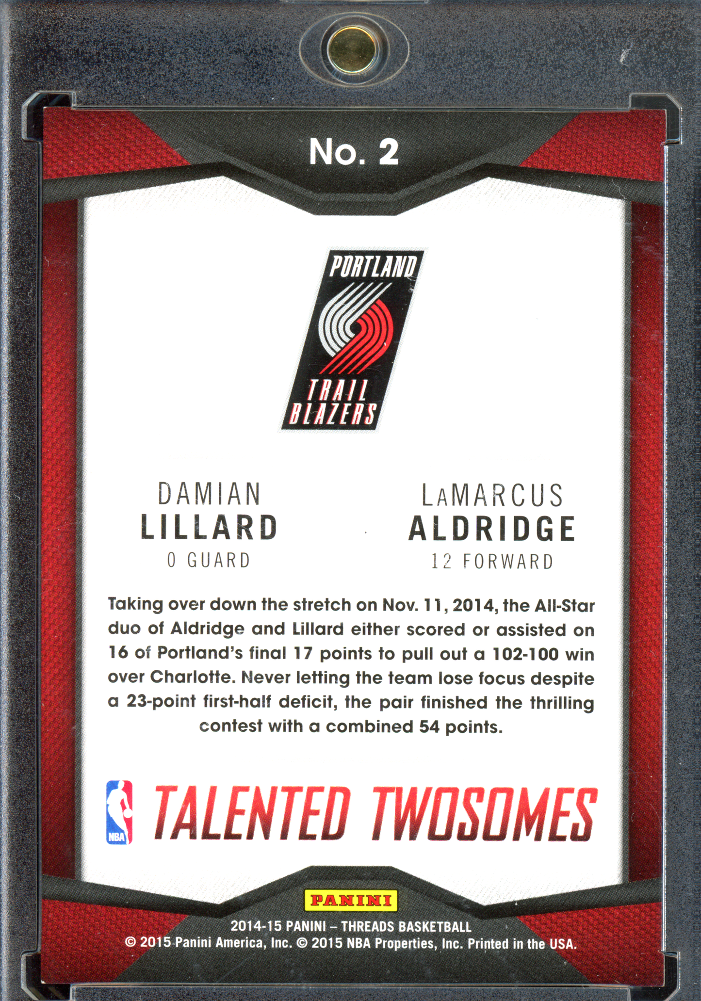 Damian Lillard & LaMarcus Aldridge Talented Twosomes 1/1 - Einmalig auf der Welt! I 2014-15 Panini Threads