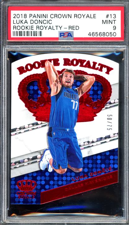 Luka Doncic Crown Royale Rookie Royalty Red PSA 9 - Limitiert auf 75 I 2018-19 Panini