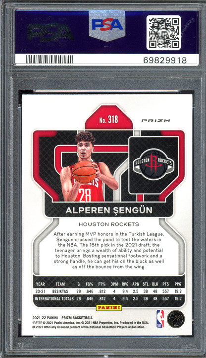 Alperen Sengün NBA 75th Prizm Rookie PSA 10 I 2021-22 Panini Prizm