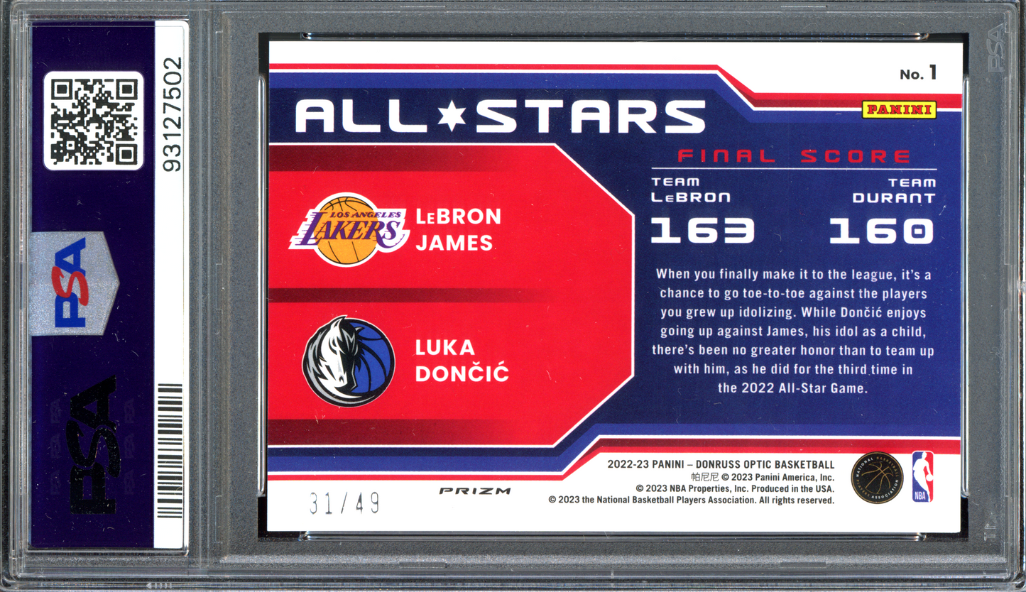 LeBron James & Luka Doncic All-Stars Blue PSA 9 - Limitiert auf 49 I 2022-23 Panini Donruss Optic