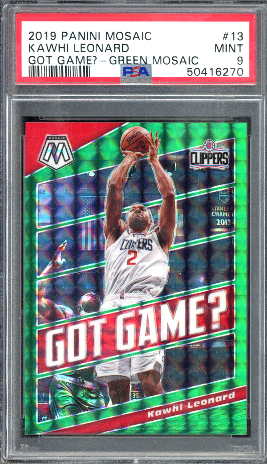 Kawhi Leonard Got Game? Green PSA 9 I 2019-20 Panini Mosaic