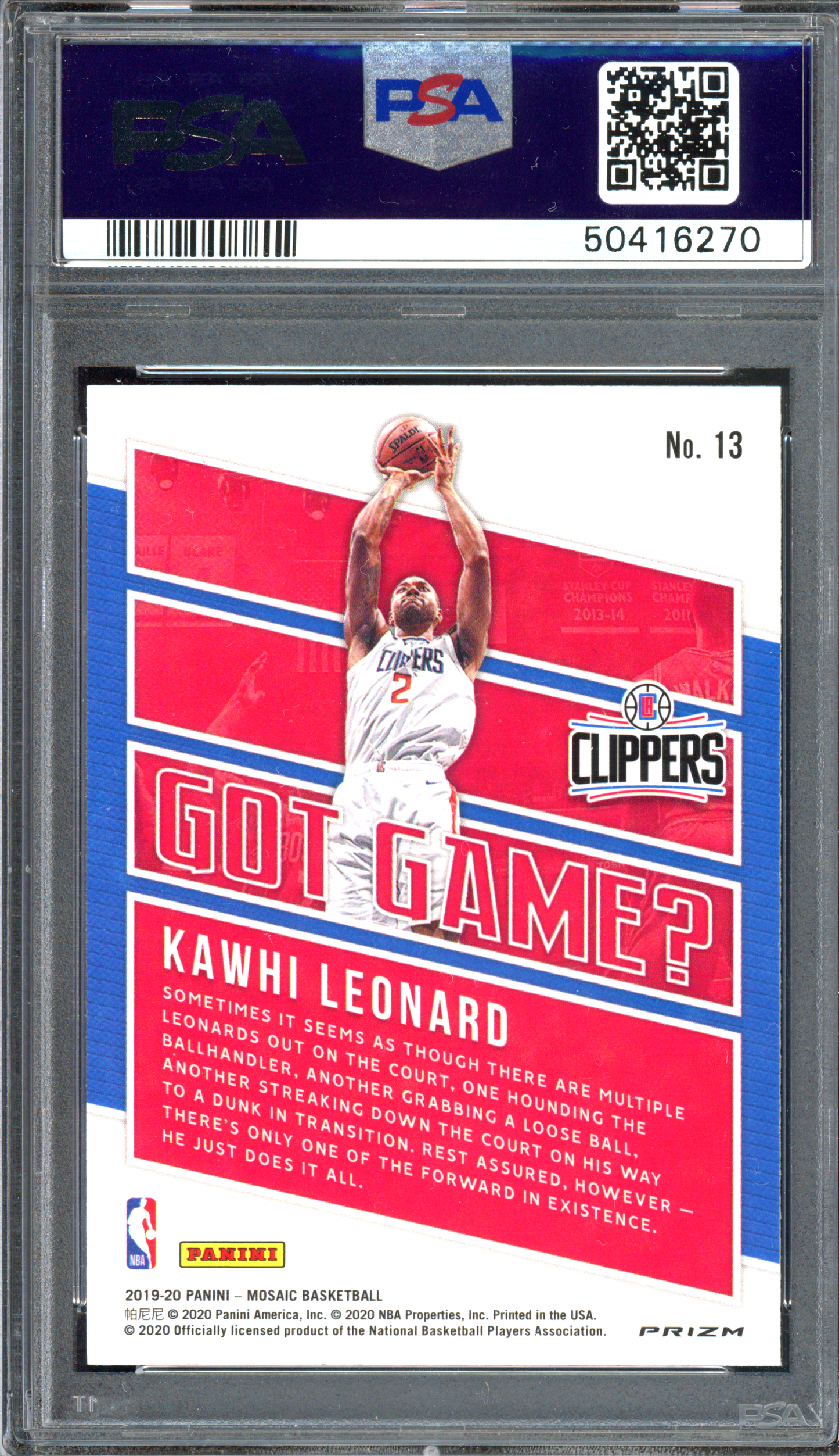 Kawhi Leonard Got Game? Green PSA 9 I 2019-20 Panini Mosaic