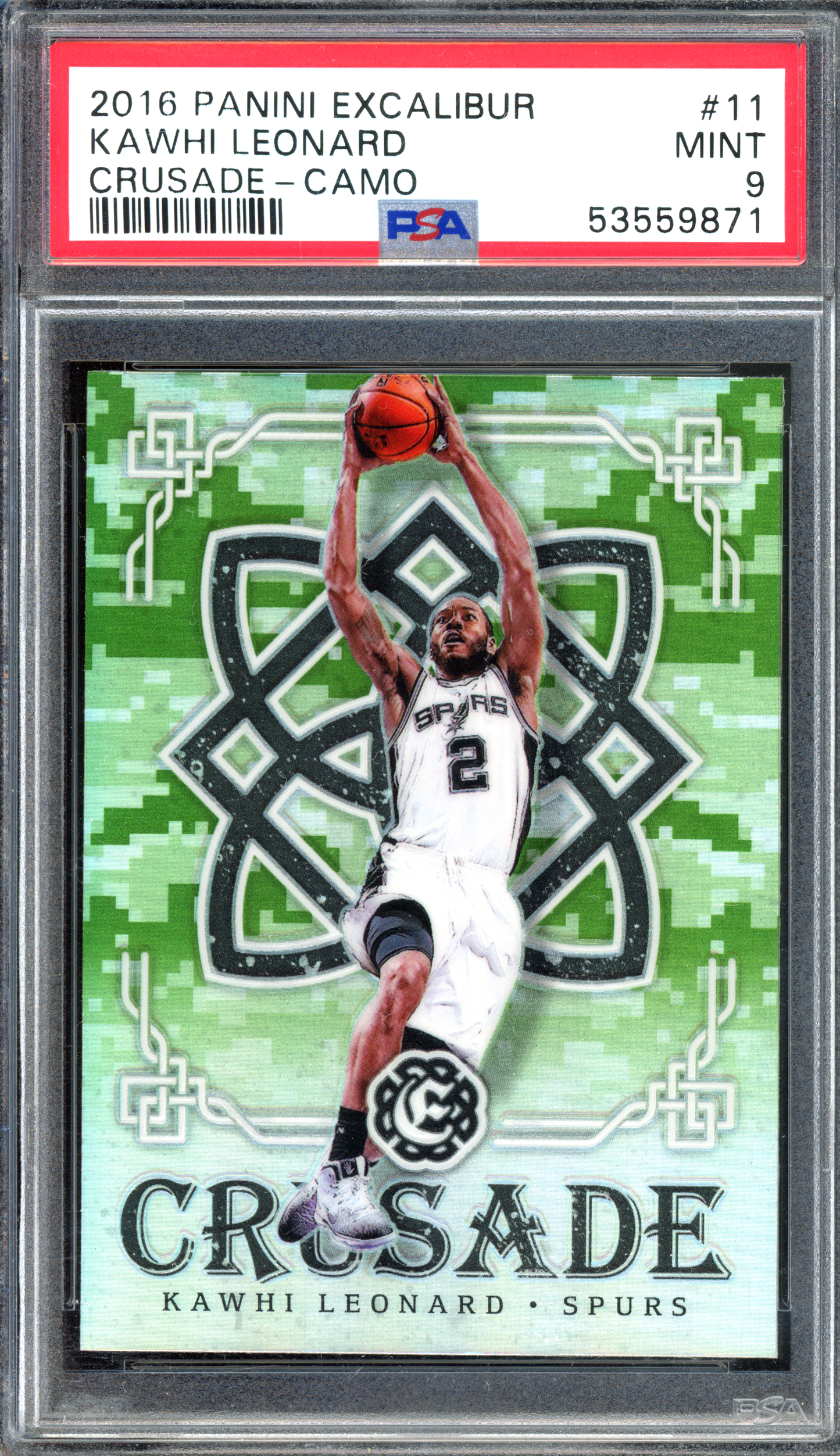 Kawhi Leonard Crusade Camo PSA 9 I 2016-17 Panini Excalibur