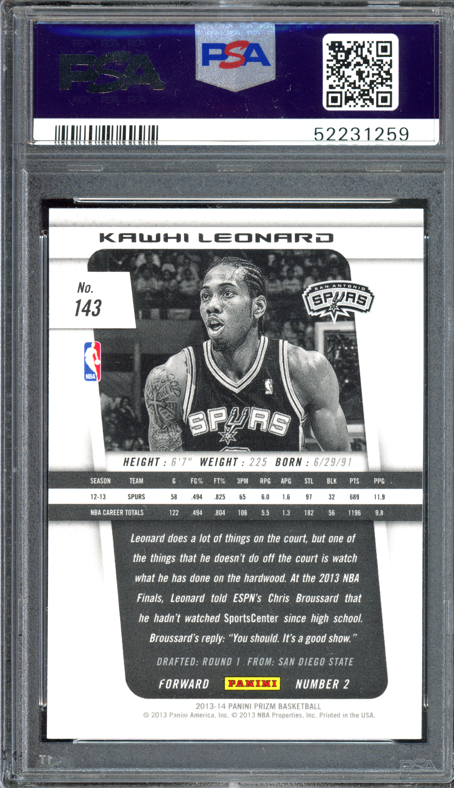 Kawhi Leonard PSA 9 I 2013-14 Panini Prizm