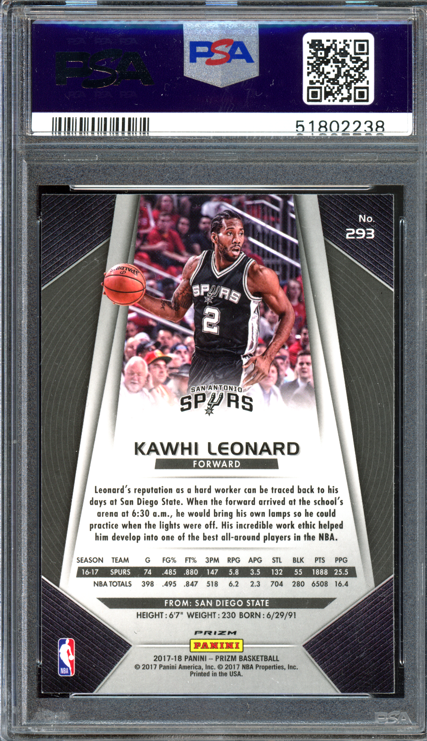 Kawhi Leonard Silver PSA 9 I 2017-18 Panini Prizm