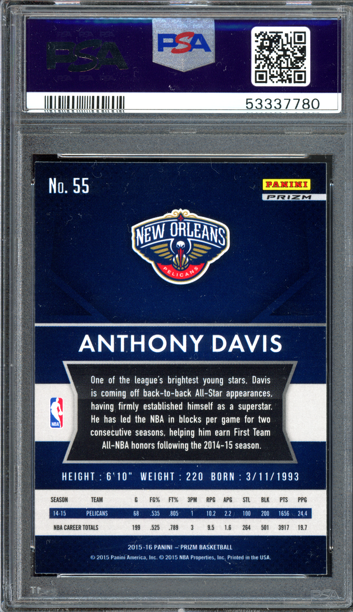 Anthony Davis Silver PSA 9 I 2015-16 Panini Prizm