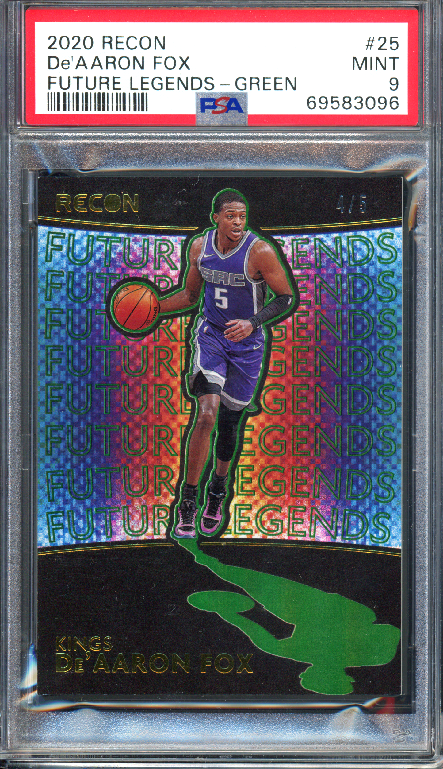 De'Aaron Fox Future Legends Green PSA 9 - Limitiert auf 5 I 2020-21 Panini Recon