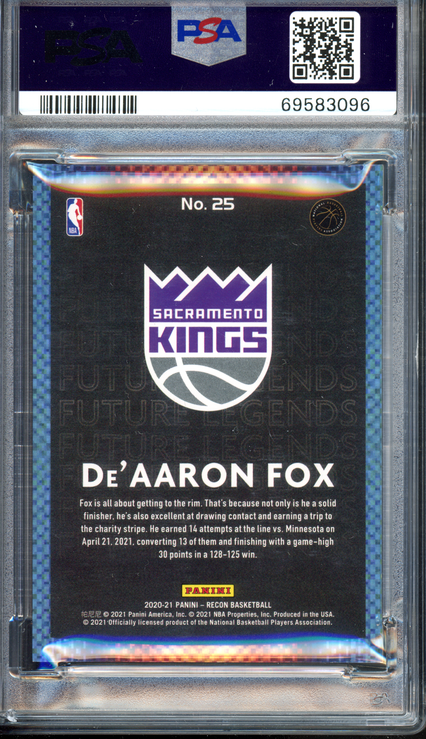 De'Aaron Fox Future Legends Green PSA 9 - Limitiert auf 5 I 2020-21 Panini Recon