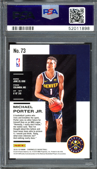 Michael Porter Jr. Rookie PSA 9 I 2018-19 Panini Chronicles