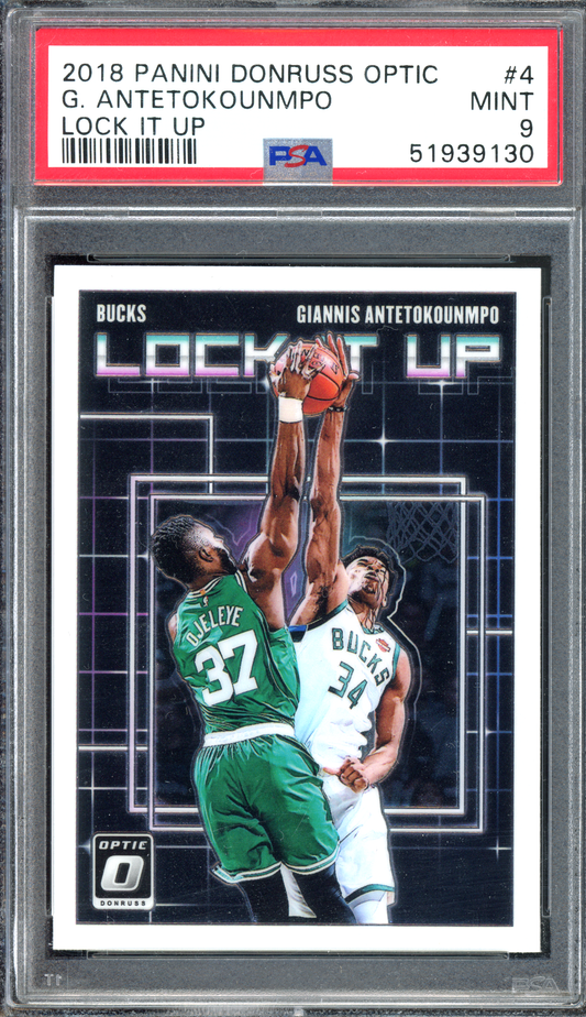 Giannis Antetokounmpo Lock it Up PSA 9 I 2018-19 Panini Donruss Optic