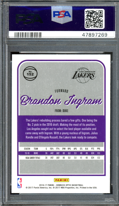 Brandon Ingram Rookie PSA 9 I 2016-17 Panini Donruss Optic