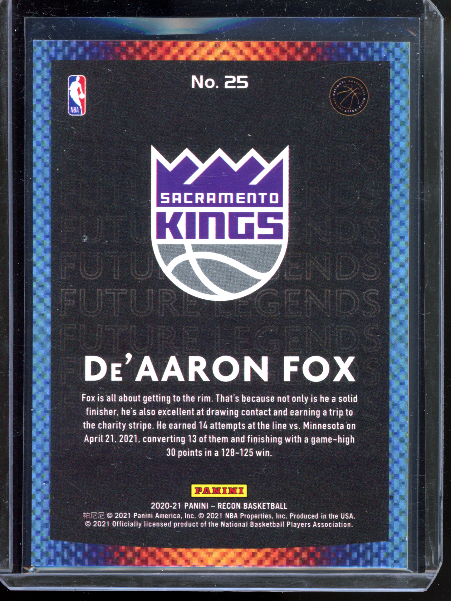 De'Aaron Fox Future Legends Gold - Limitiert auf 10 I 2020-21 Panini Recon