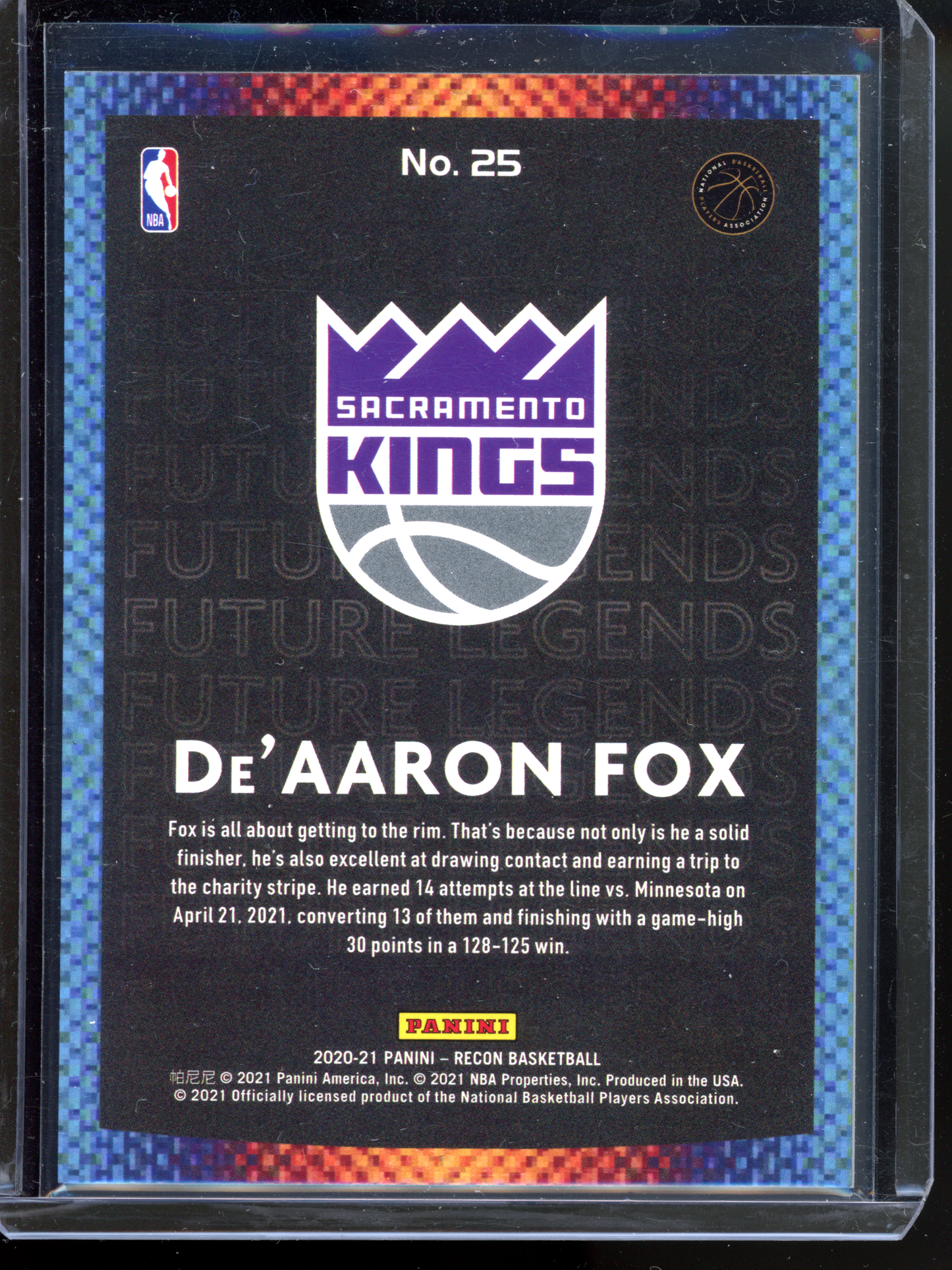 De'Aaron Fox Future Legends I 2020-21 Panini Recon