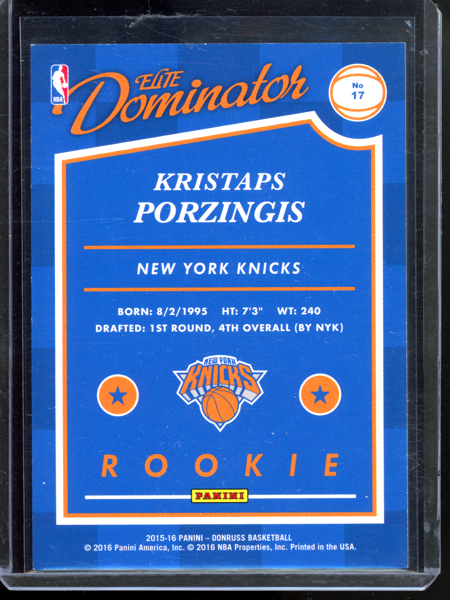 Kristaps Porzingis Elite Dominator Rookie - Limitiert auf 999 I 2015-16 Panini Donruss