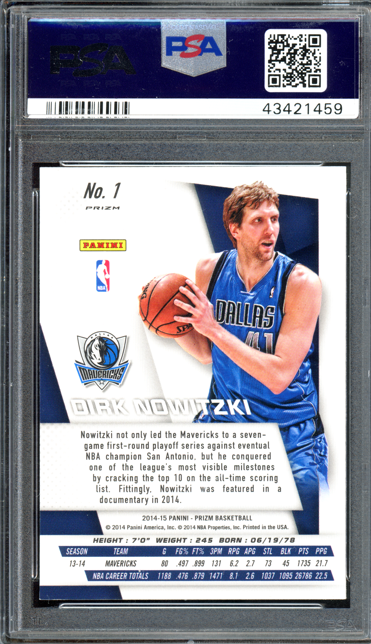 Dirk Nowitzki SP Variations Prizm PSA 10 I 2014 Panini Prizm