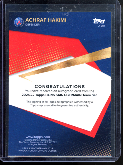 Achraf Hakimi Autogramm I 2021-22 Topps Paris Saint-Germain Team Set