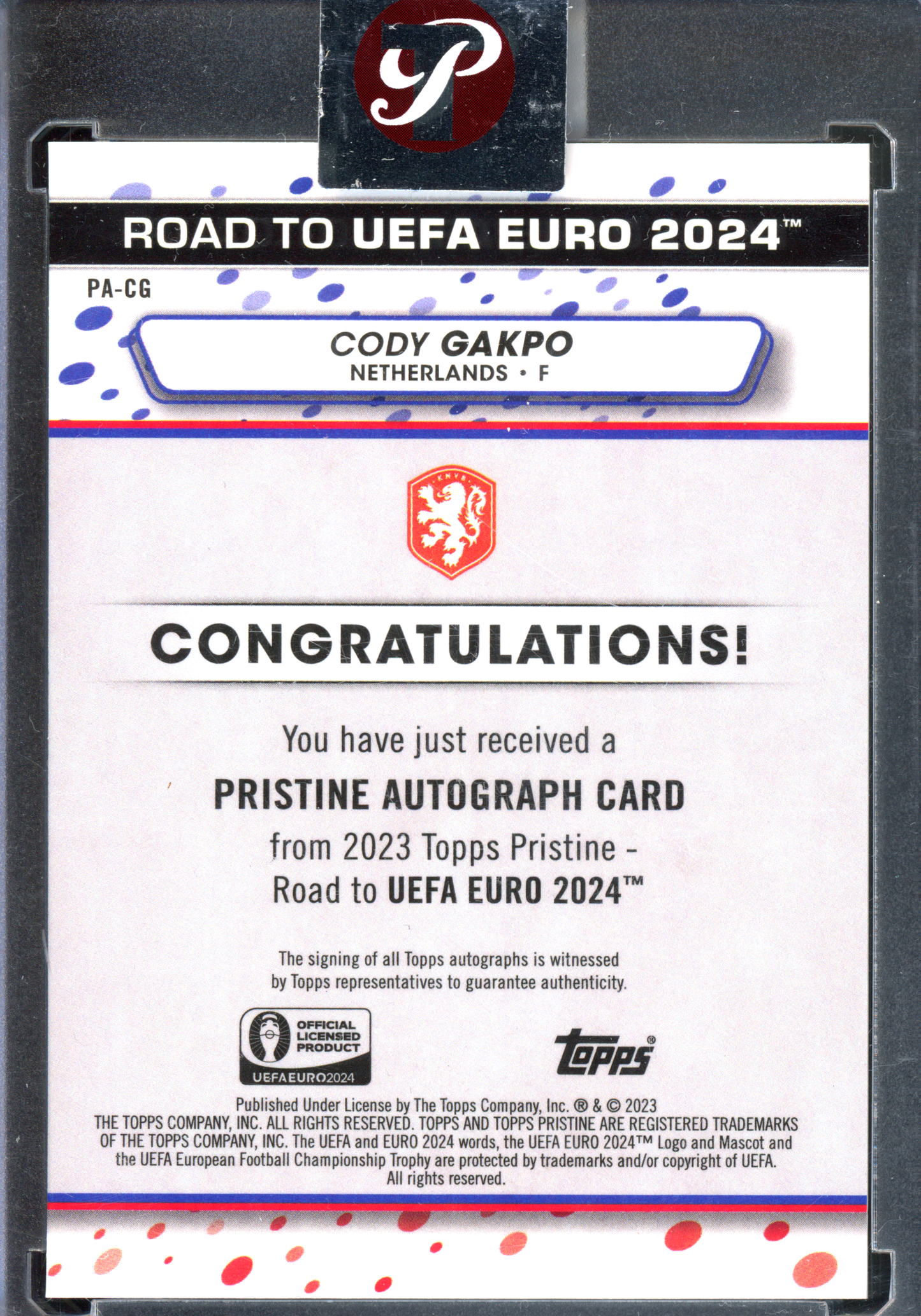 Cody Gakpo Autogramm I 2023 Topps Pristine Road to UEFA Euro 2024