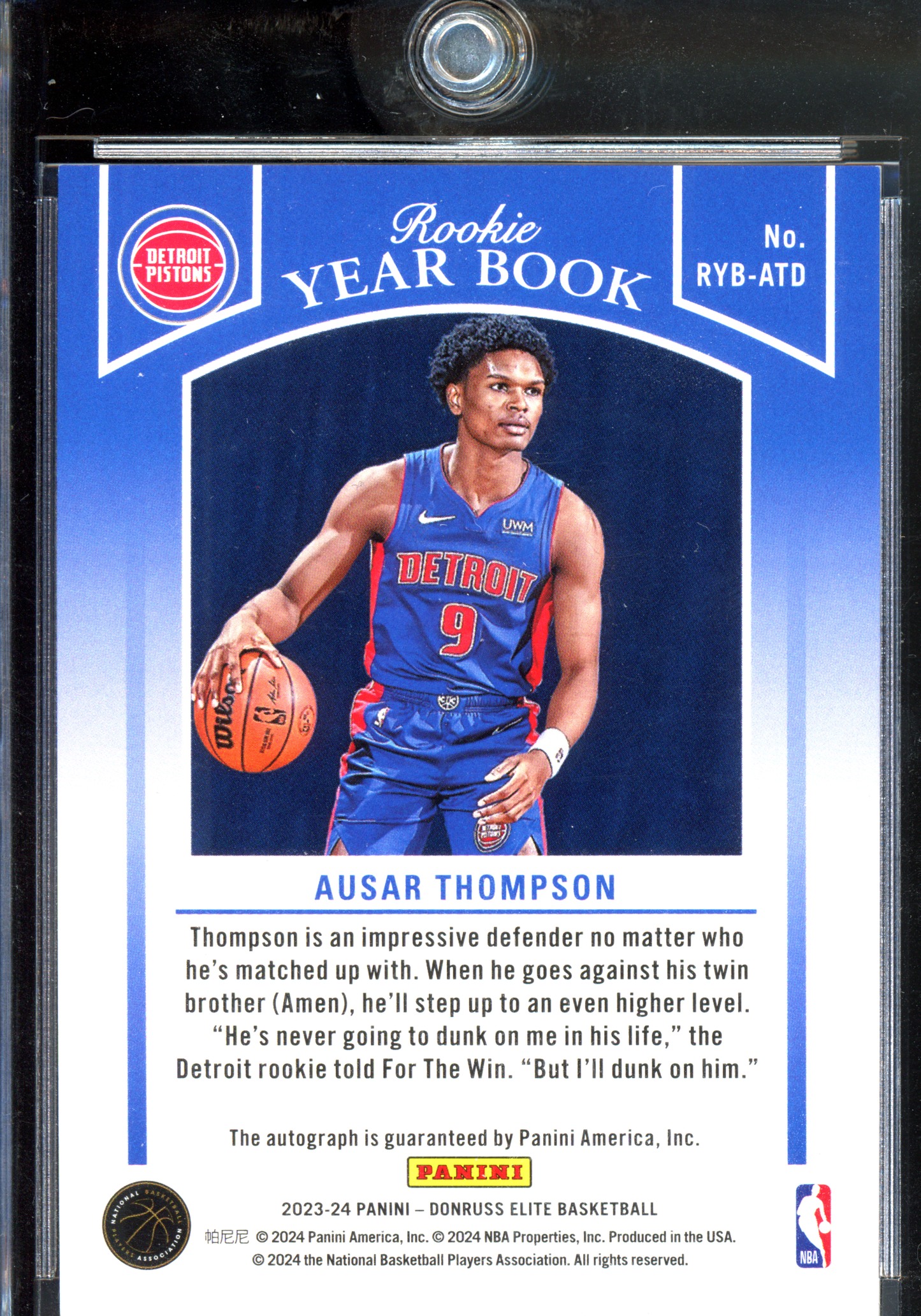 Ausar Thompson Year Book Autogramm Rookie - Limitiert auf /10 & die erste! I 2023-24 Panini Donruss Elite