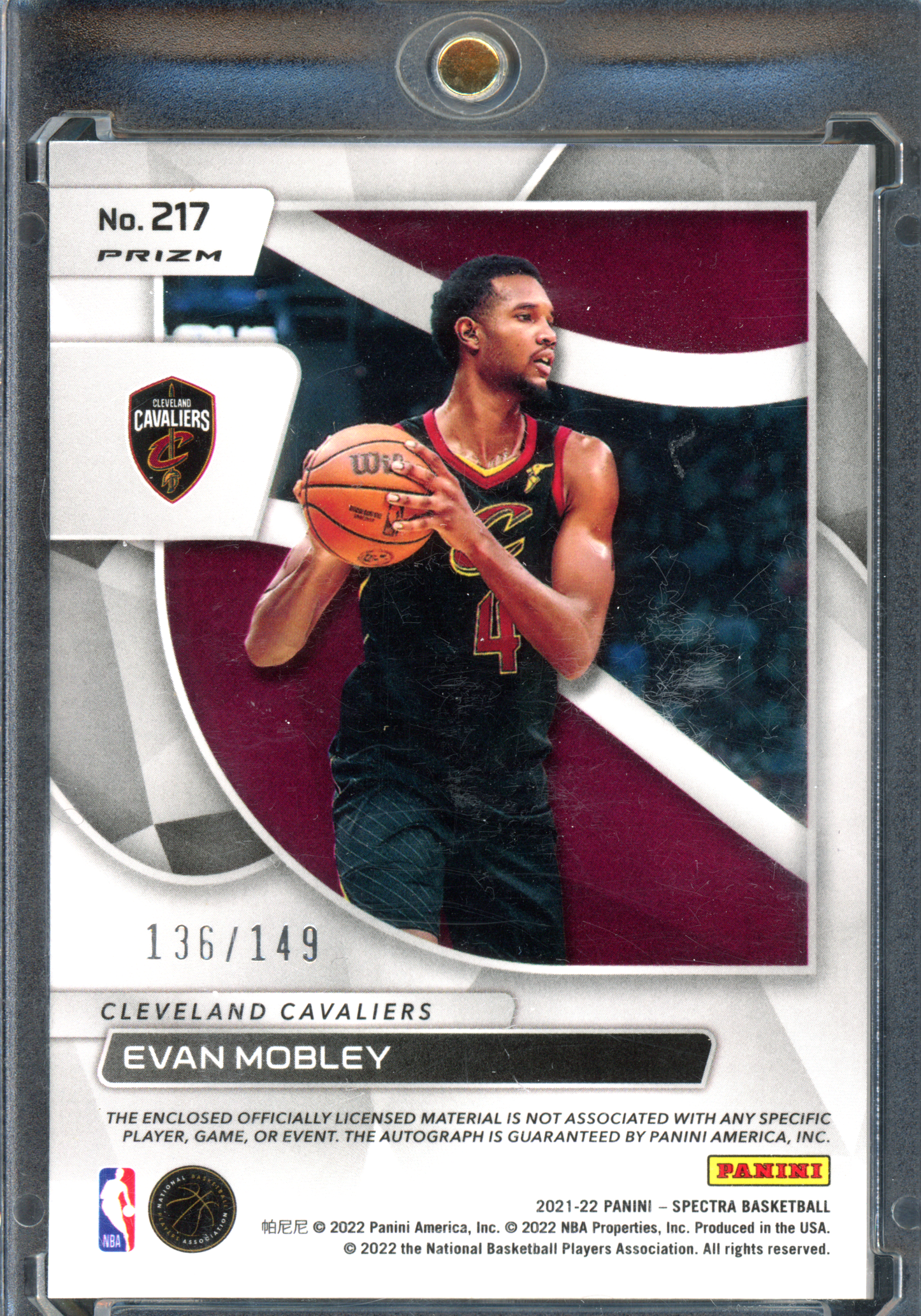 Evan Mobley Autogramm mit Trikotstück Rookie - Limitiert auf 149 I 2021-22 Panini Spectra