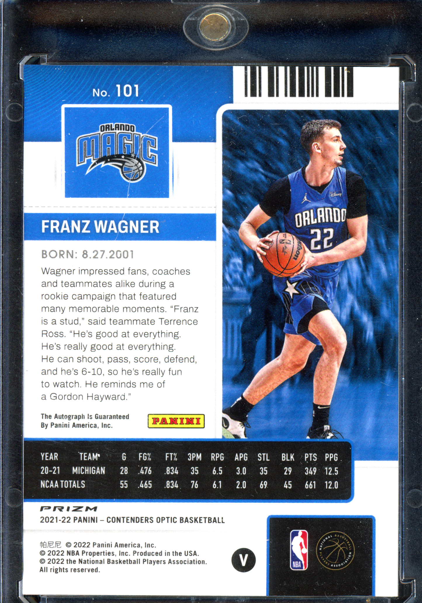 Franz Wagner Autogramm Rookie Ticket I 2021-22 Panini Prizm Contenders Optic