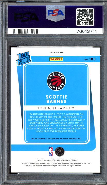 Scottie Barnes Autogramm Fast Break Rookie - PSA 9 mit Autogrammbewertung 10 I 2021-22 Panini Donruss Optic