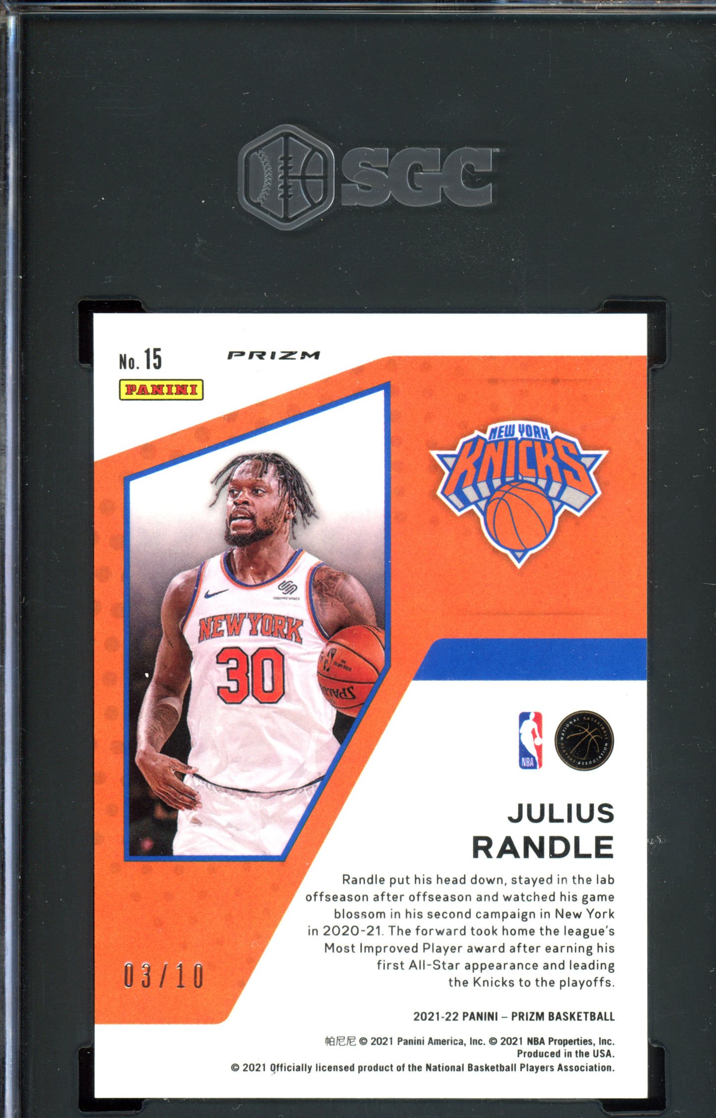 Julius Randle Mindset Gold SGC 9 - Limitiert auf 10 I 2021-22 Panini Prizm