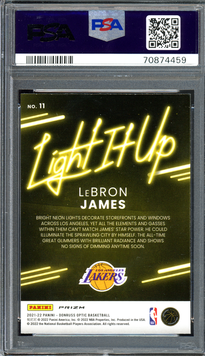 LeBron James Light It Up Holo PSA 10 I 2021-22 Panini Donruss Optic