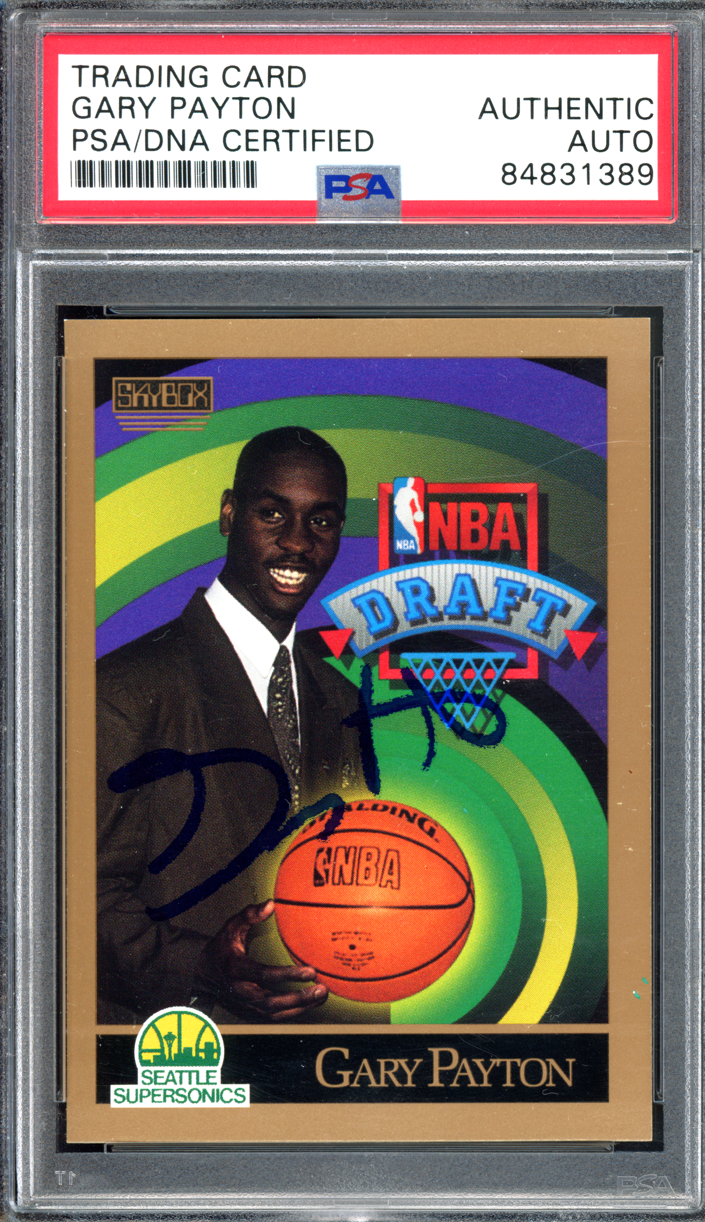 Gary Payton Autogramm Rookie - Authentifiziert von PSA I 1990 Skybox