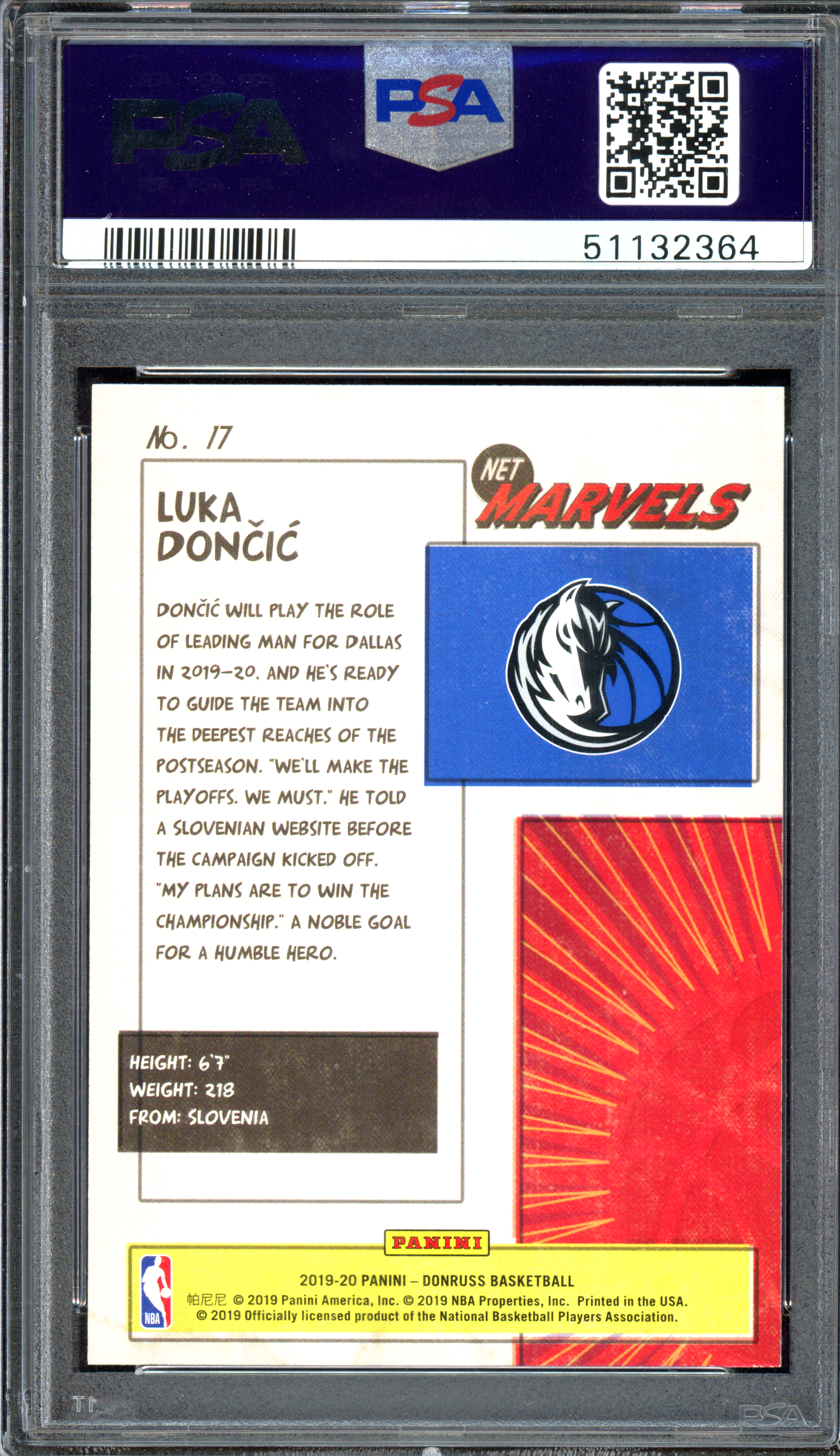 Luka Doncic Net Marvels PSA 10 I 2019-20 Panini Donruss