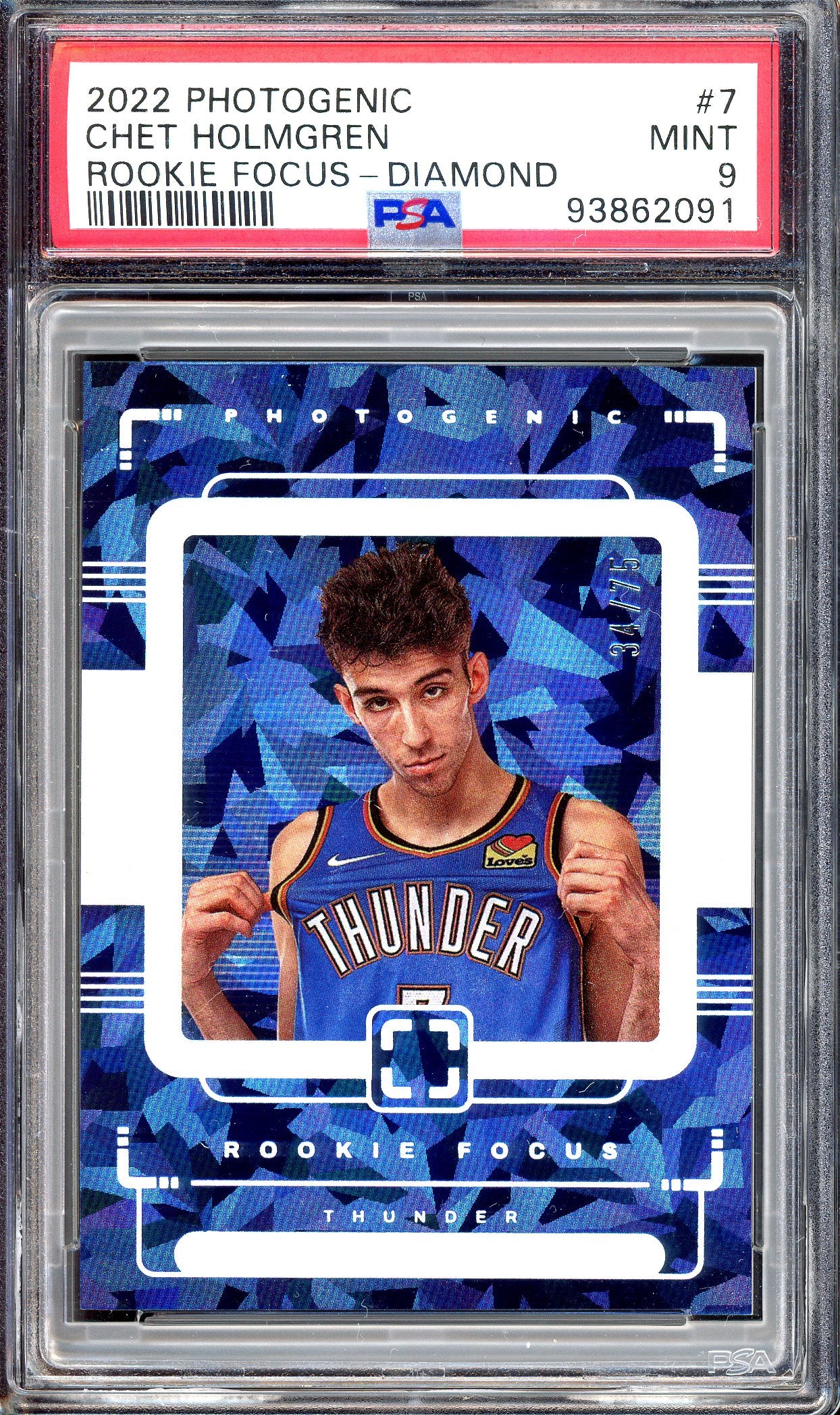 Chet Holmgren - Limitiert auf 75 - PSA 9 - 2022-23 Panini Photogenic Rookie Focus Diamond